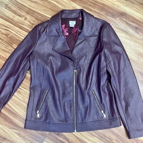 Chico's Faux Leather Moto Jacket Wine NWOT - Picture 4 of 7
